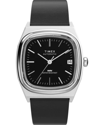 Timex® Automatic 1983 E Line 34mm Leather Strap Watch